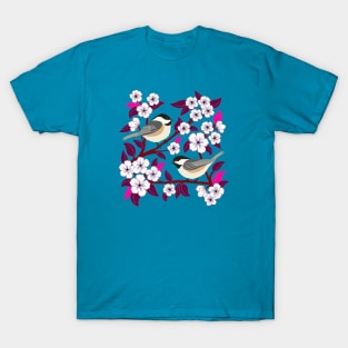 Chickadee birds among the flowers T-Shirt